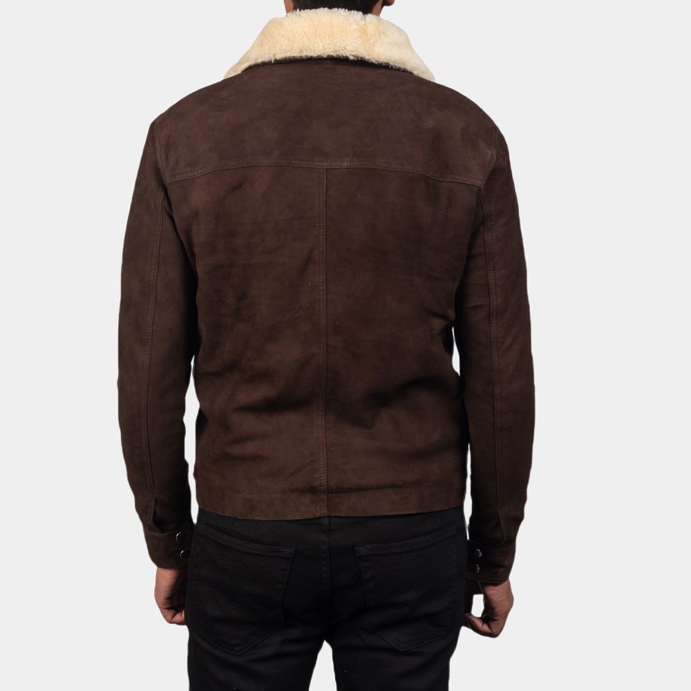 The Walking Dead The Sheriff Rick Grimes Murder Fur Collar Suede Leather Jacket - Back View