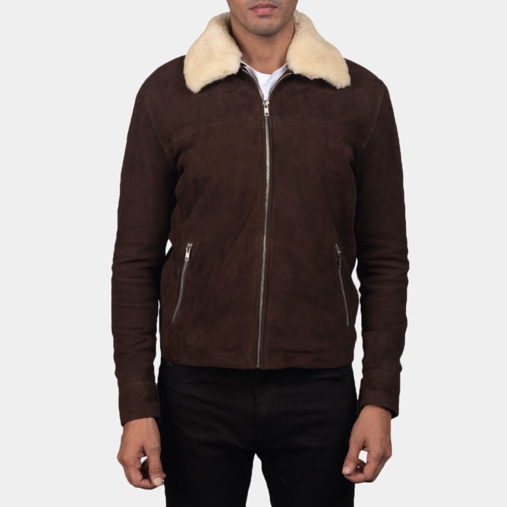 The Walking Dead The Sheriff Rick Grimes Murder Fur Collar Suede Leather Jacket - Character Front Posture View
