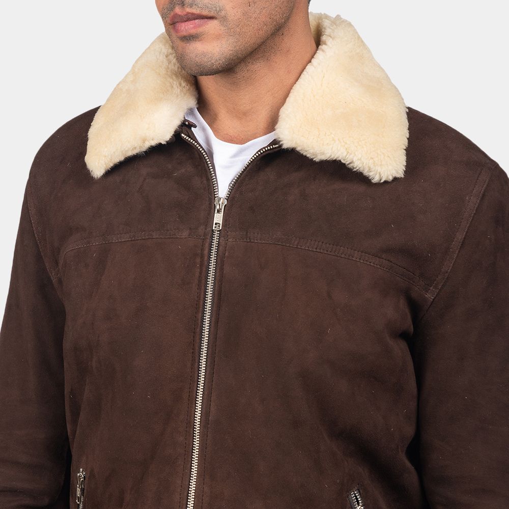 The Walking Dead The Sheriff Rick Grimes Murder Fur Collar Suede Leather Jacket - Front Collar View