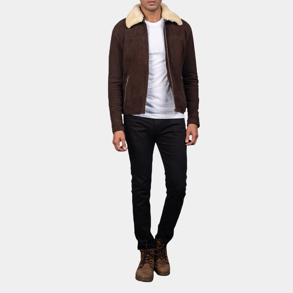 The Walking Dead The Sheriff Rick Grimes Murder Fur Collar Suede Leather Jacket - Front Posture View
