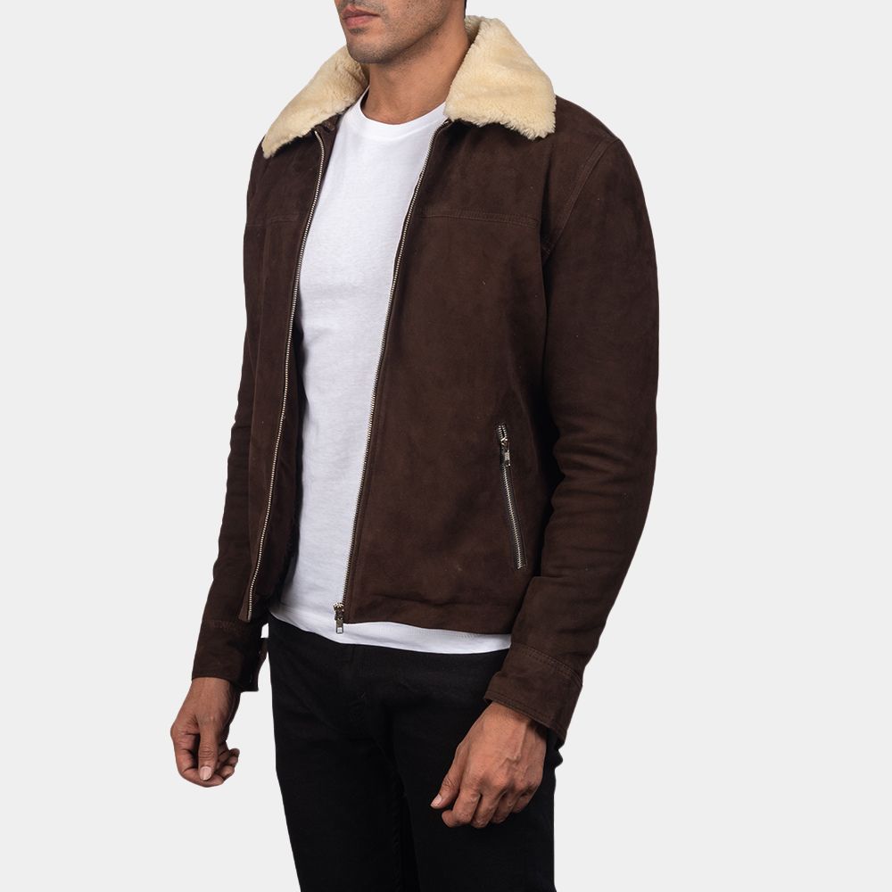 The Walking Dead The Sheriff Rick Grimes Murder Fur Collar Suede Leather Jacket - Side View