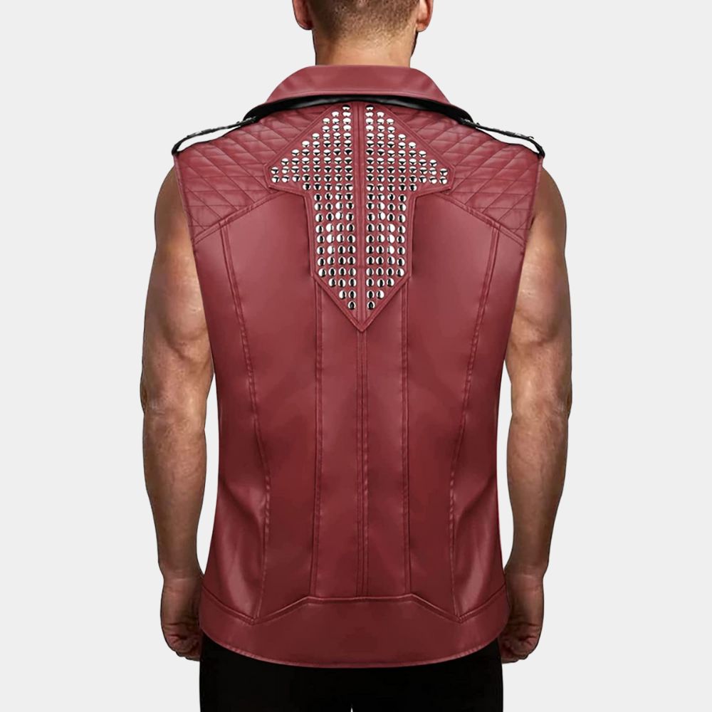 Thor Love and Thunder Red Leather Biker Vest - Back View