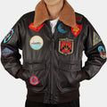 Top Gun Tom Cruise Brown G-1 Pilot Leather Aviator Jacket - Front View