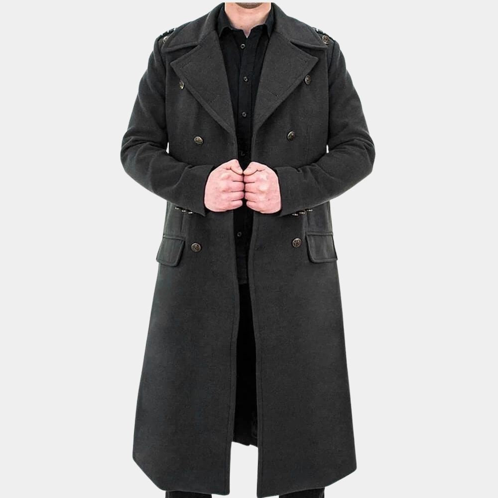 Torchwood  Captain Jack aka John Barrowman Grey Wool Trench Coat - Front View
