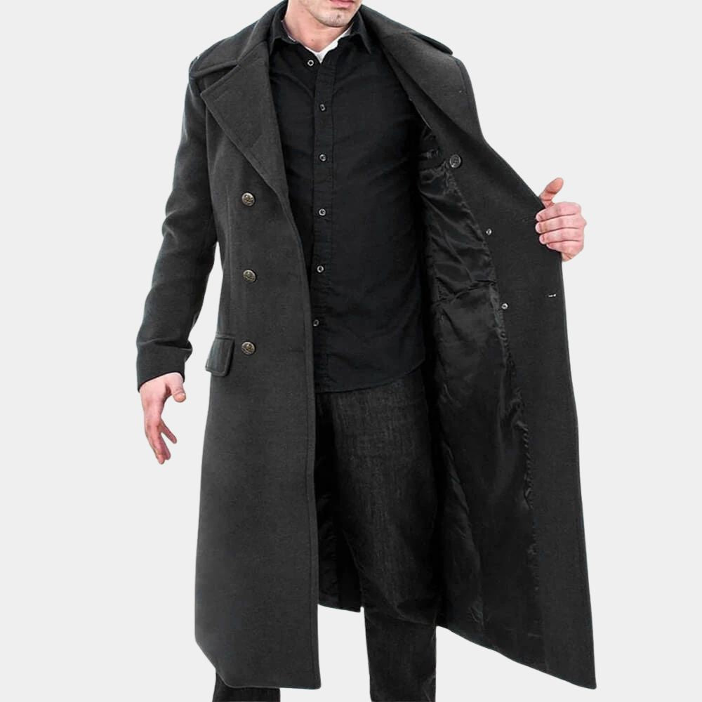Torchwood  Captain Jack aka John Barrowman Grey Wool Trench Coat - Inner Front View