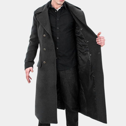 Torchwood  Captain Jack aka John Barrowman Grey Wool Trench Coat - Inner Front View