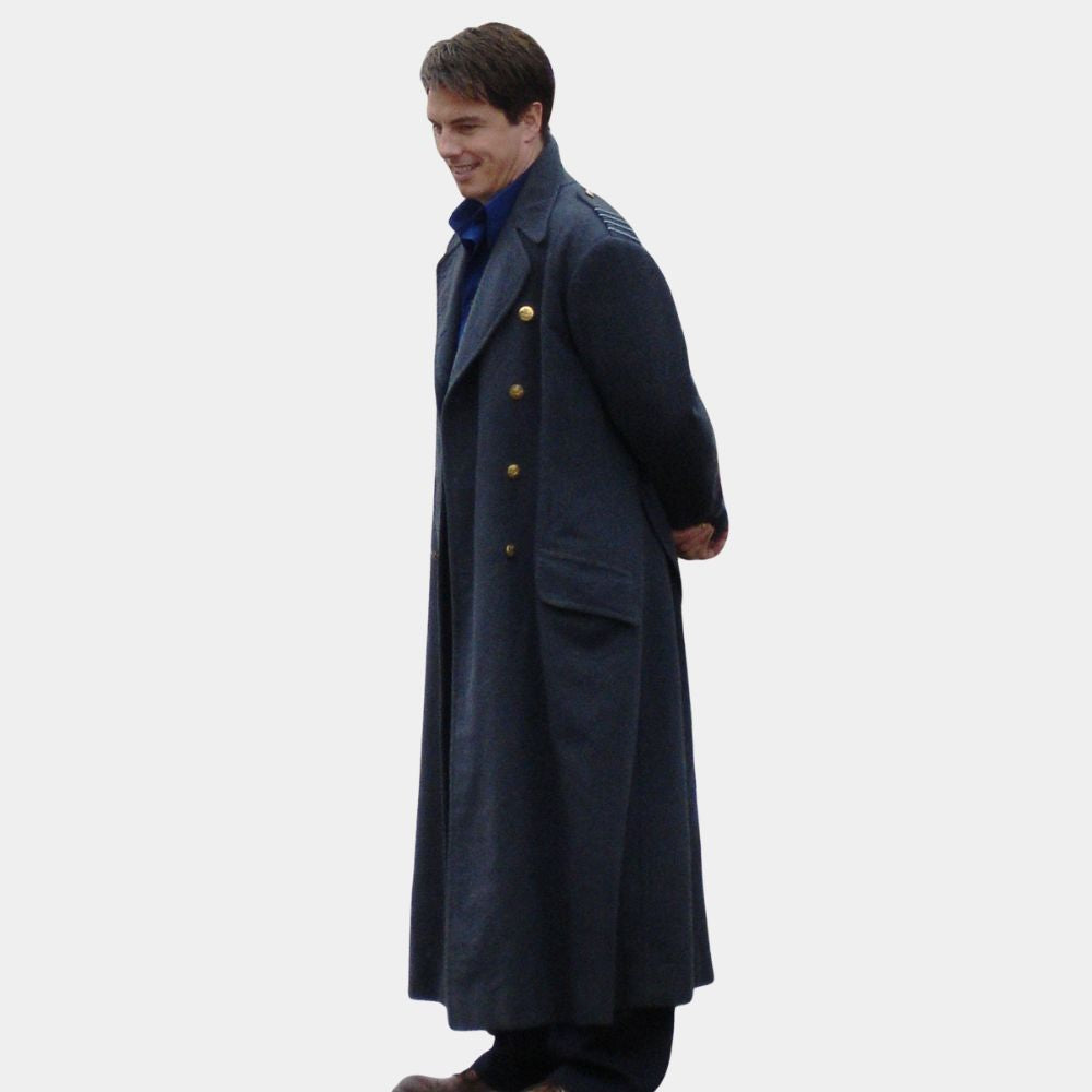 Torchwood  Captain Jack aka John Barrowman Grey Wool Trench Coat - Side View