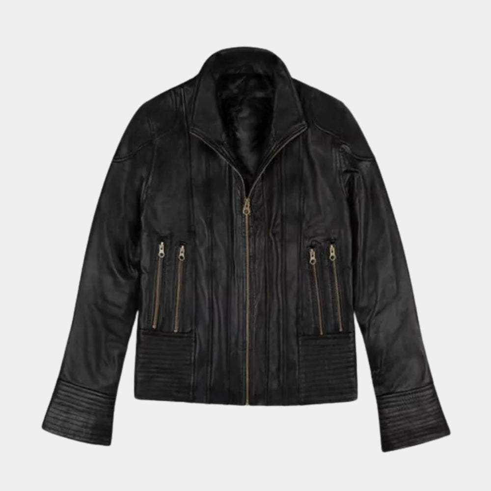 Transformers  Mikaela Banes aka Megan Black Leather Jacket - Mannequin Front View