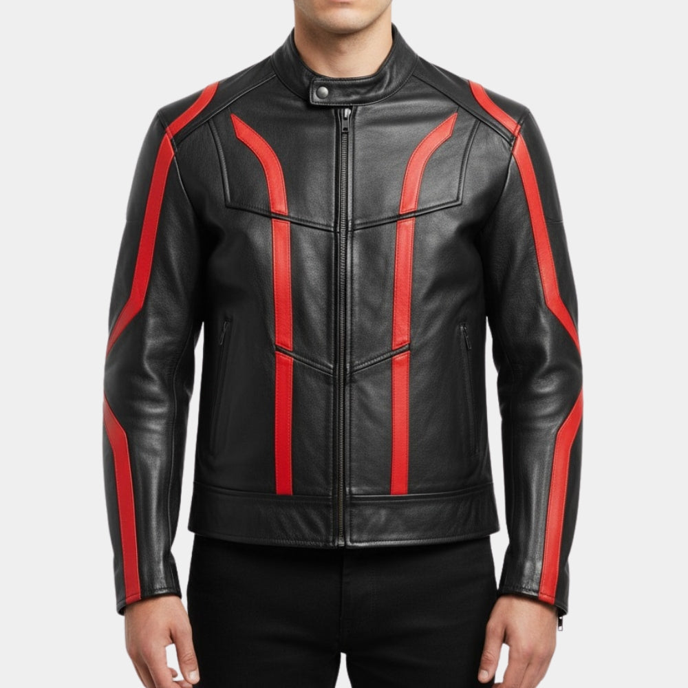 Tron Ares  Jared Leto Retro Leather Cafe Racer Jacket - Front View