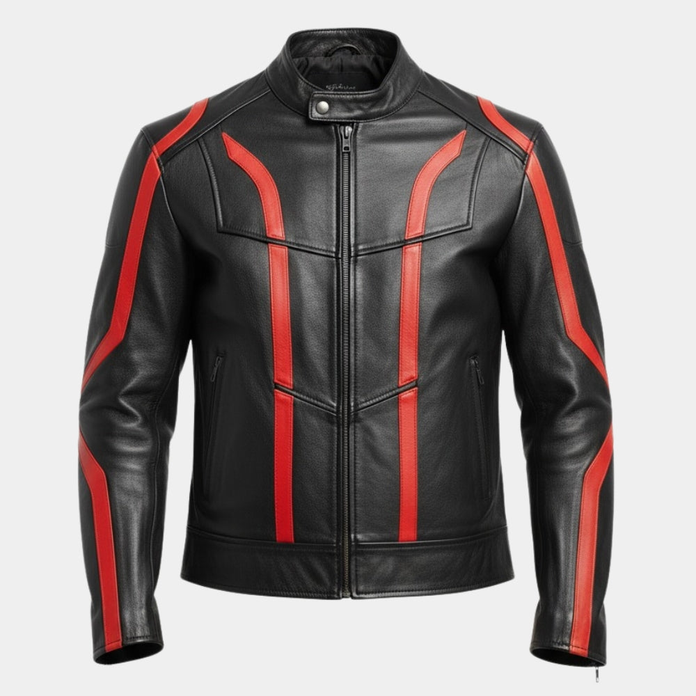 Tron Ares  Jared Leto Retro Leather Cafe Racer Jacket - Mannequin Front View