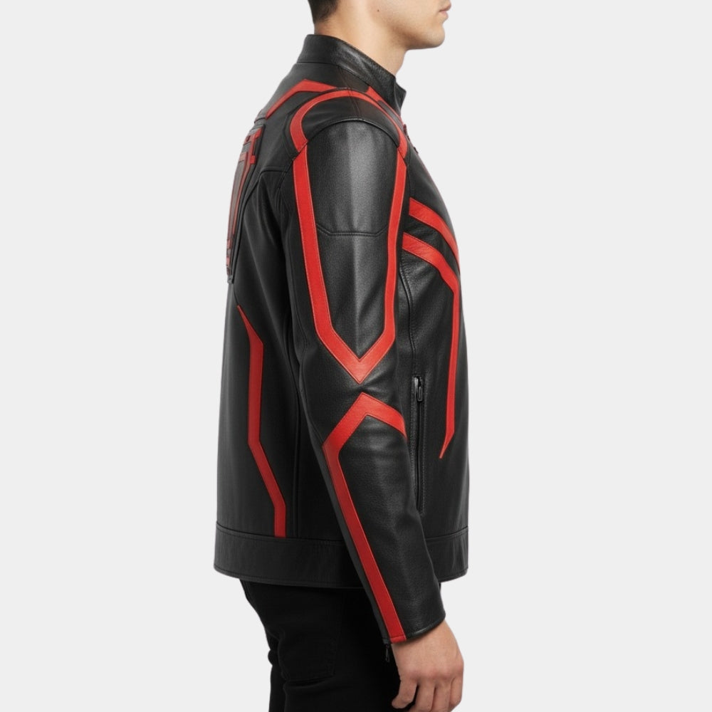 Tron Ares  Jared Leto Retro Leather Cafe Racer Jacket - Side View