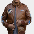 Tuskegee Airmen  Tan Leather Bomber Jacket - Front View