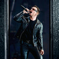 U2  Innocence + Experience Bono Vox Black Leather Jacket - Posture Front View
