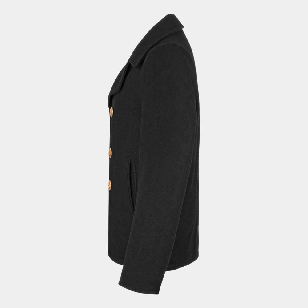 US Navy  NAVY Officer Peacoat Grey Wool Jacket - Mannequin Side View