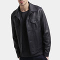 Uncharted  Nathan Drake aka Tom Holland Trucker Style Black Leather Jacket - Front View