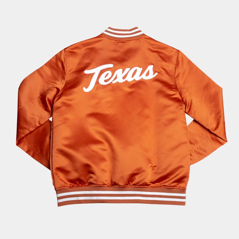University Of Austin  Texas Longhorns Orange Bomber Jacket - Mannequin Back View