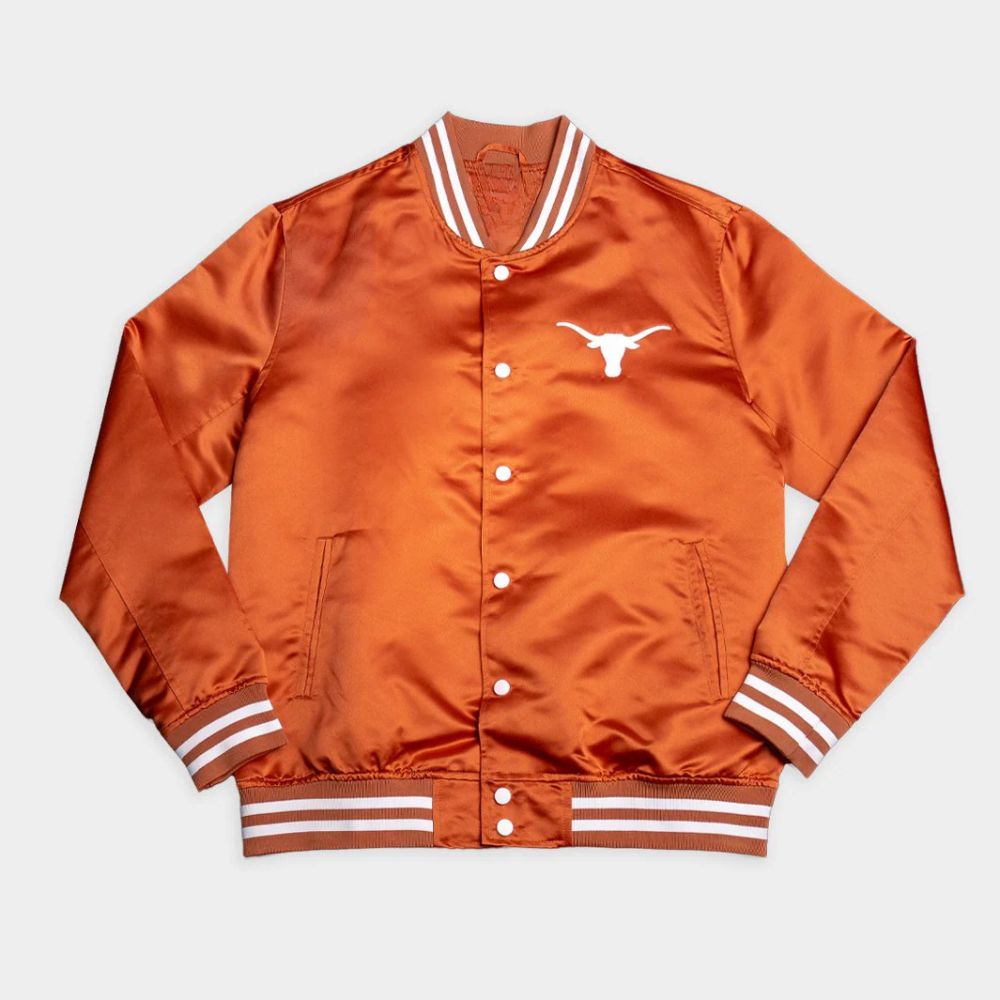 University Of Austin  Texas Longhorns Orange Bomber Jacket - Mannequin Front View