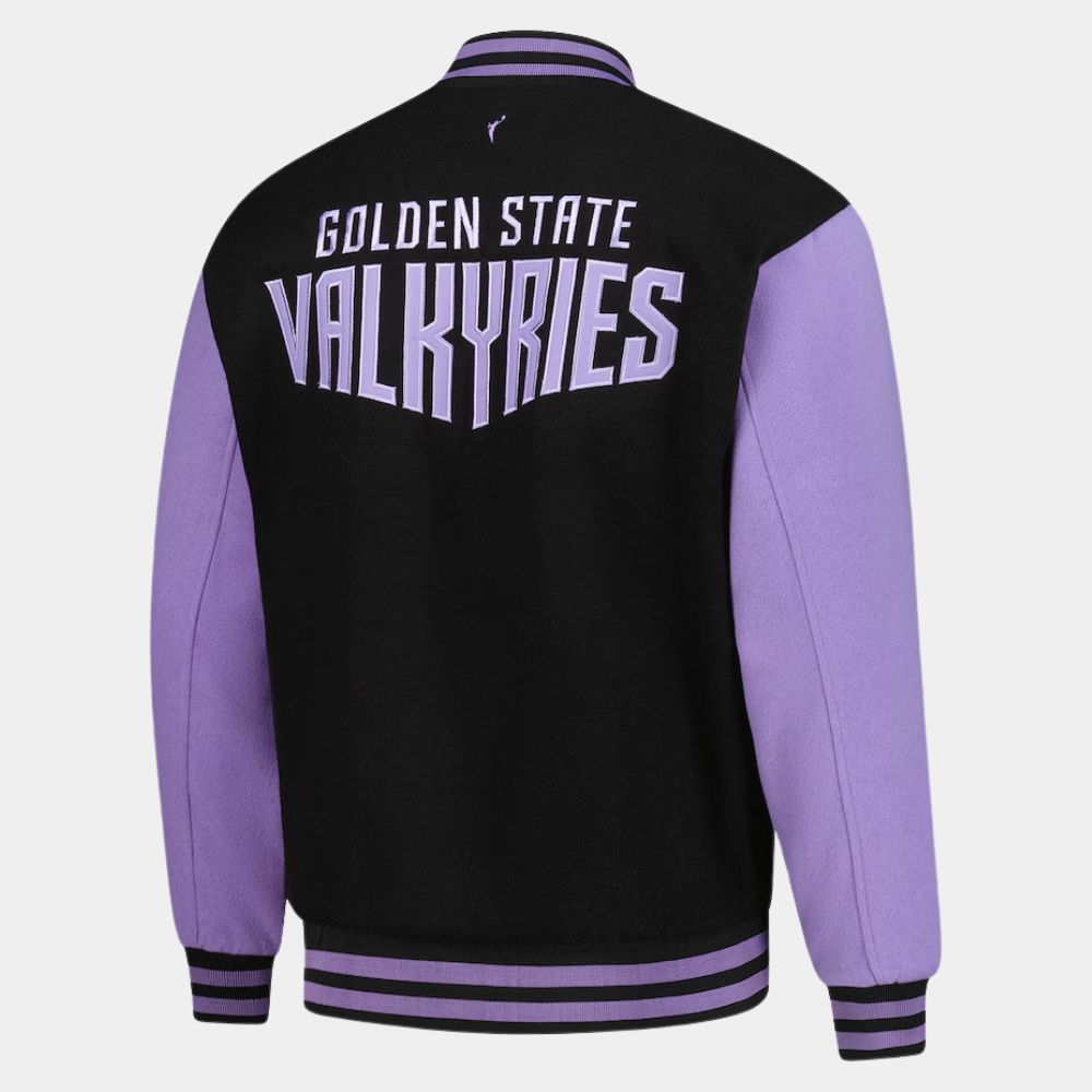 Valkyries  Unisex FISLL Eclipse Purple Letterman Varsity Jacket - Mannequin Back View