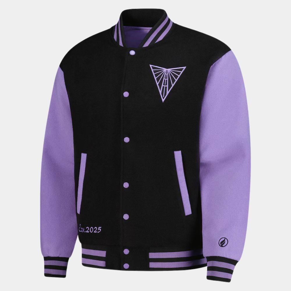 Valkyries  Unisex FISLL Eclipse Purple Letterman Varsity Jacket - Mannequin Front View
