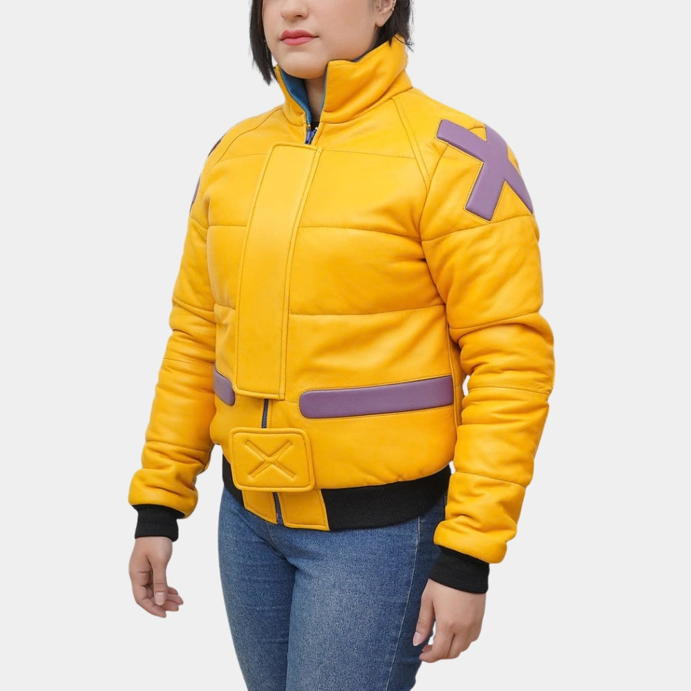Valorant  Killjoy Yellow Leather Jacket - Front View
