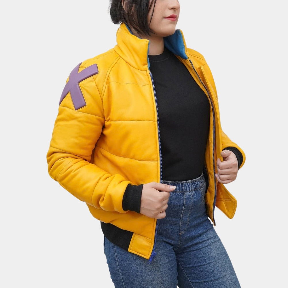 Valorant  Killjoy Yellow Leather Jacket - Side View