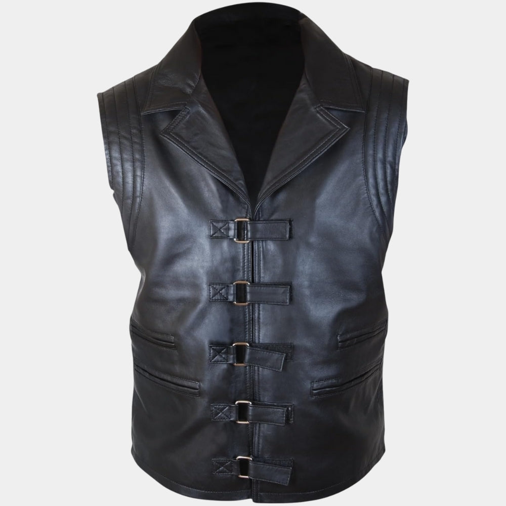 Van Helsing  Hugh Jackman aka Gabriel Van Helsing Black Leather Vest - Mannequi Front View