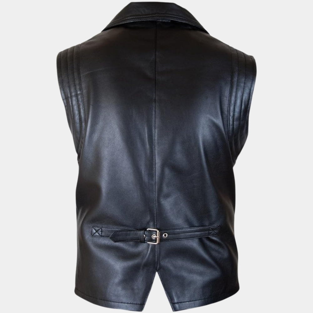 Van Helsing  Hugh Jackman aka Gabriel Van Helsing Black Leather Vest - Mannequin Back View