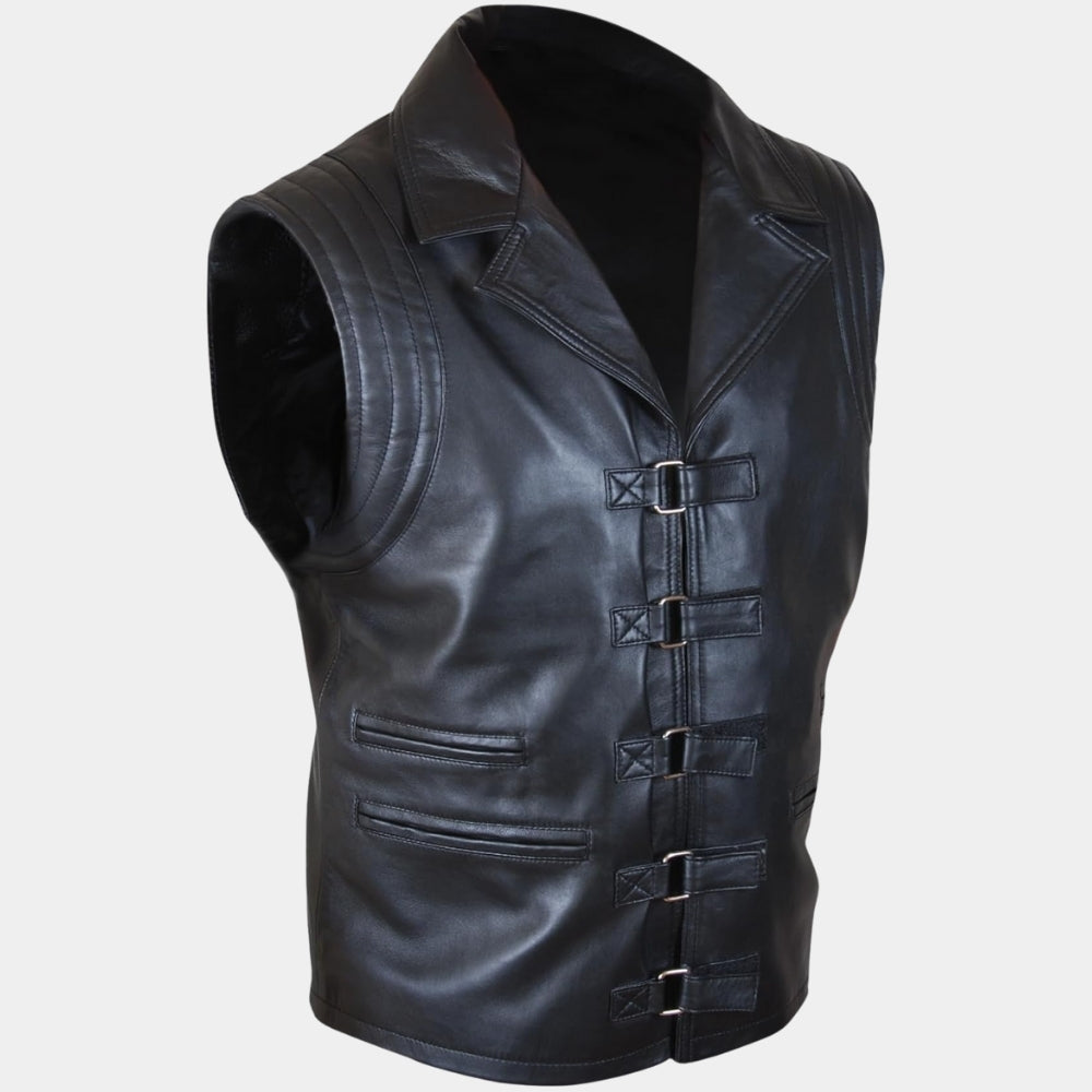 Van Helsing  Hugh Jackman aka Gabriel Van Helsing Black Leather Vest - Mannequin Close - Up View