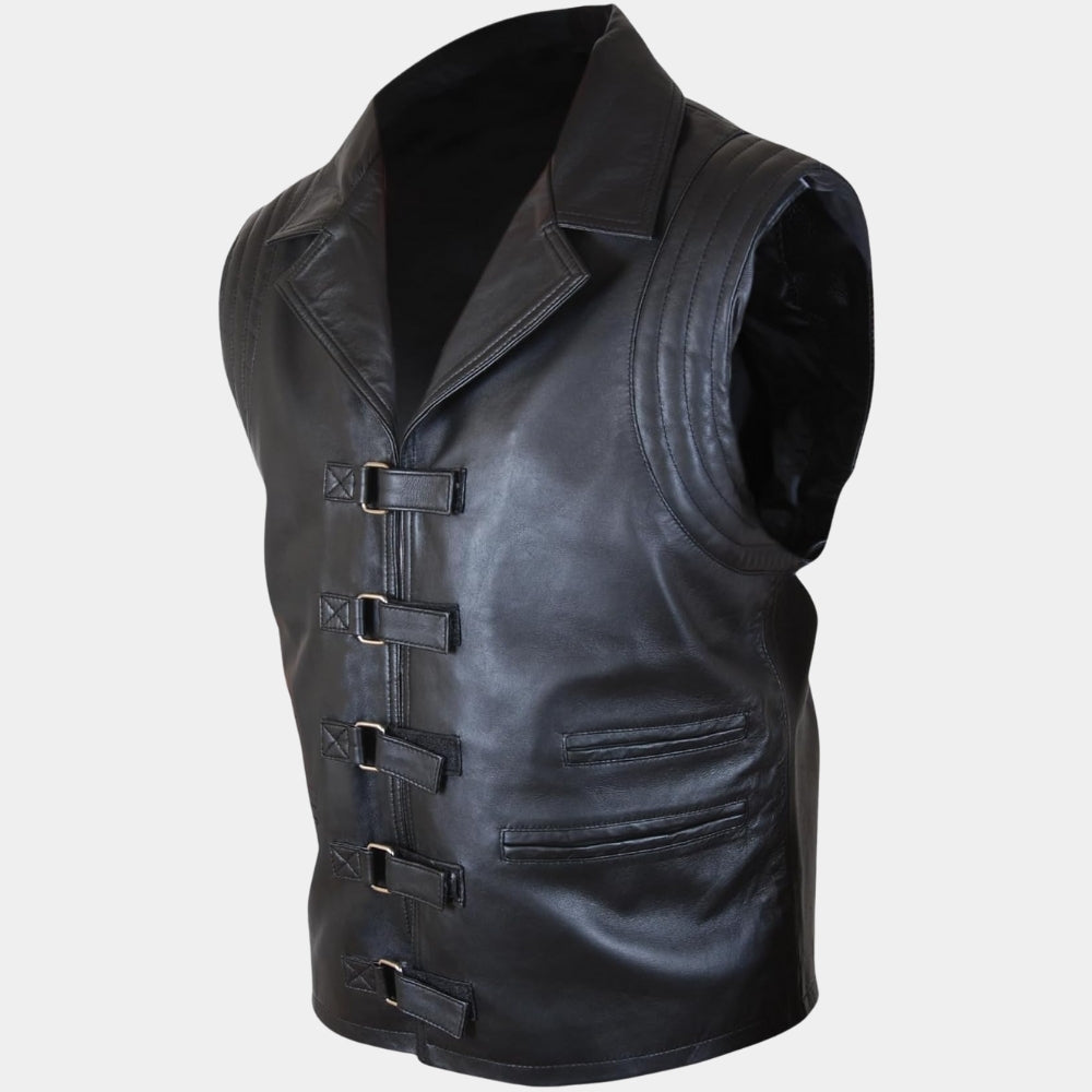 Van Helsing  Hugh Jackman aka Gabriel Van Helsing Black Leather Vest - Mannequin Side View