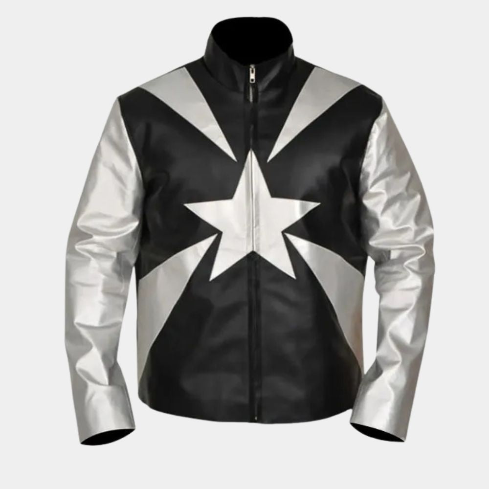 Vanilla Ice  Word To Your Mother Black and Silver Leather Jacket - Mannequin Front View