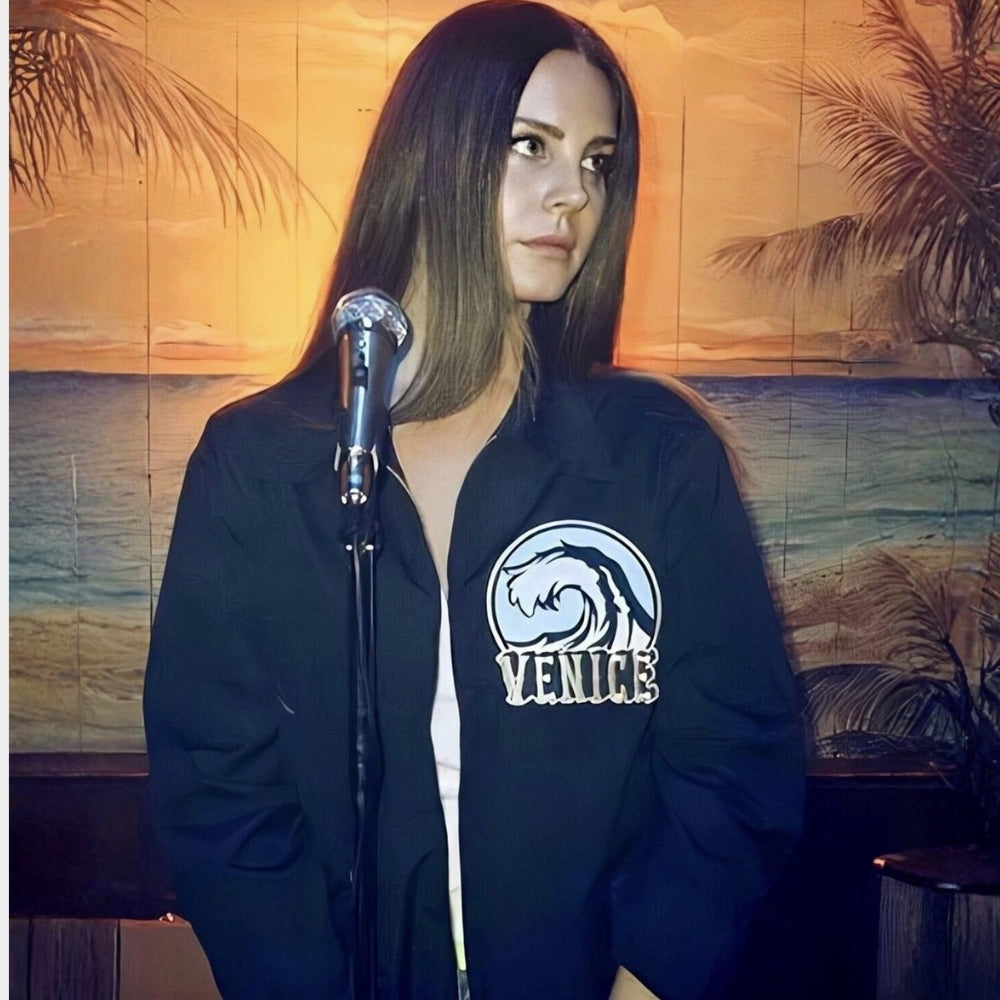Venice  Lana Del Rey Venice Black Cotton Jacket - Close - Up View