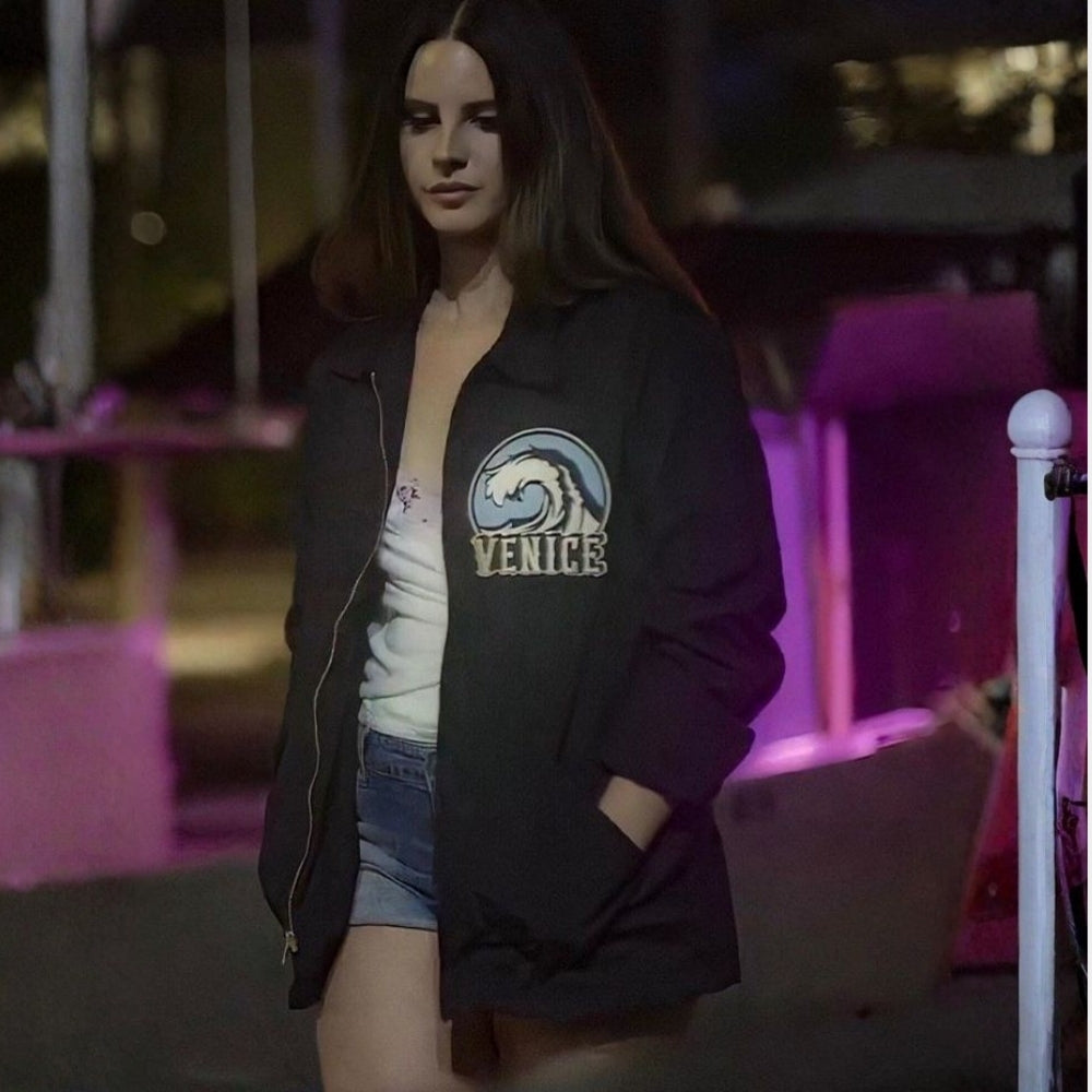 Venice  Lana Del Rey Venice Black Cotton Jacket - Front View