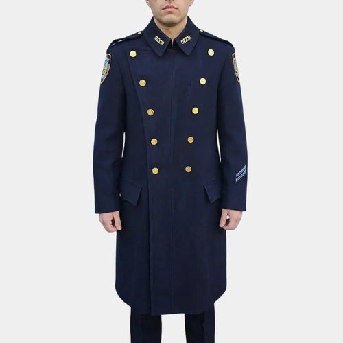 Vintage NYPD  NYPD Officer Blue Reffer Wool Coat - Front View