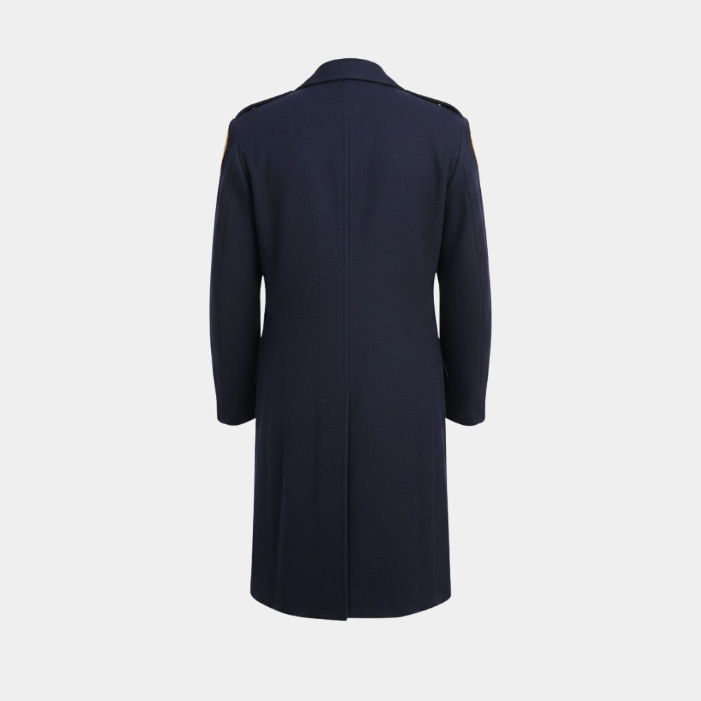 Vintage NYPD  NYPD Officer Blue Reffer Wool Coat - Mannequin Back View