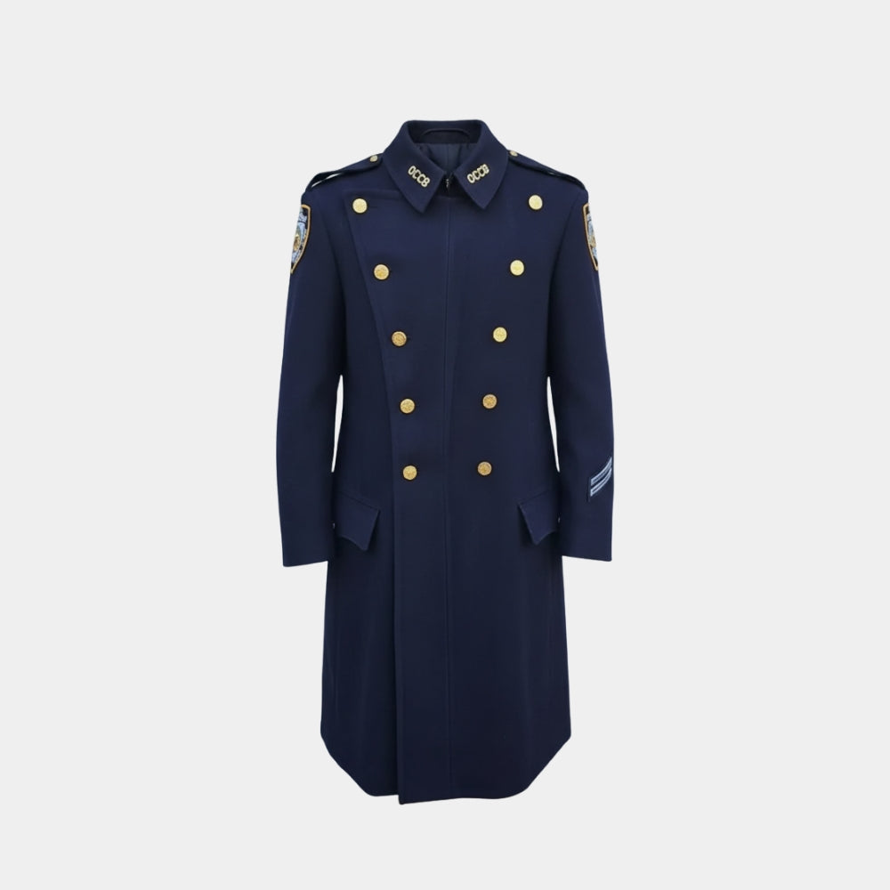 Vintage NYPD  NYPD Officer Blue Reffer Wool Coat - Mannequin Front View