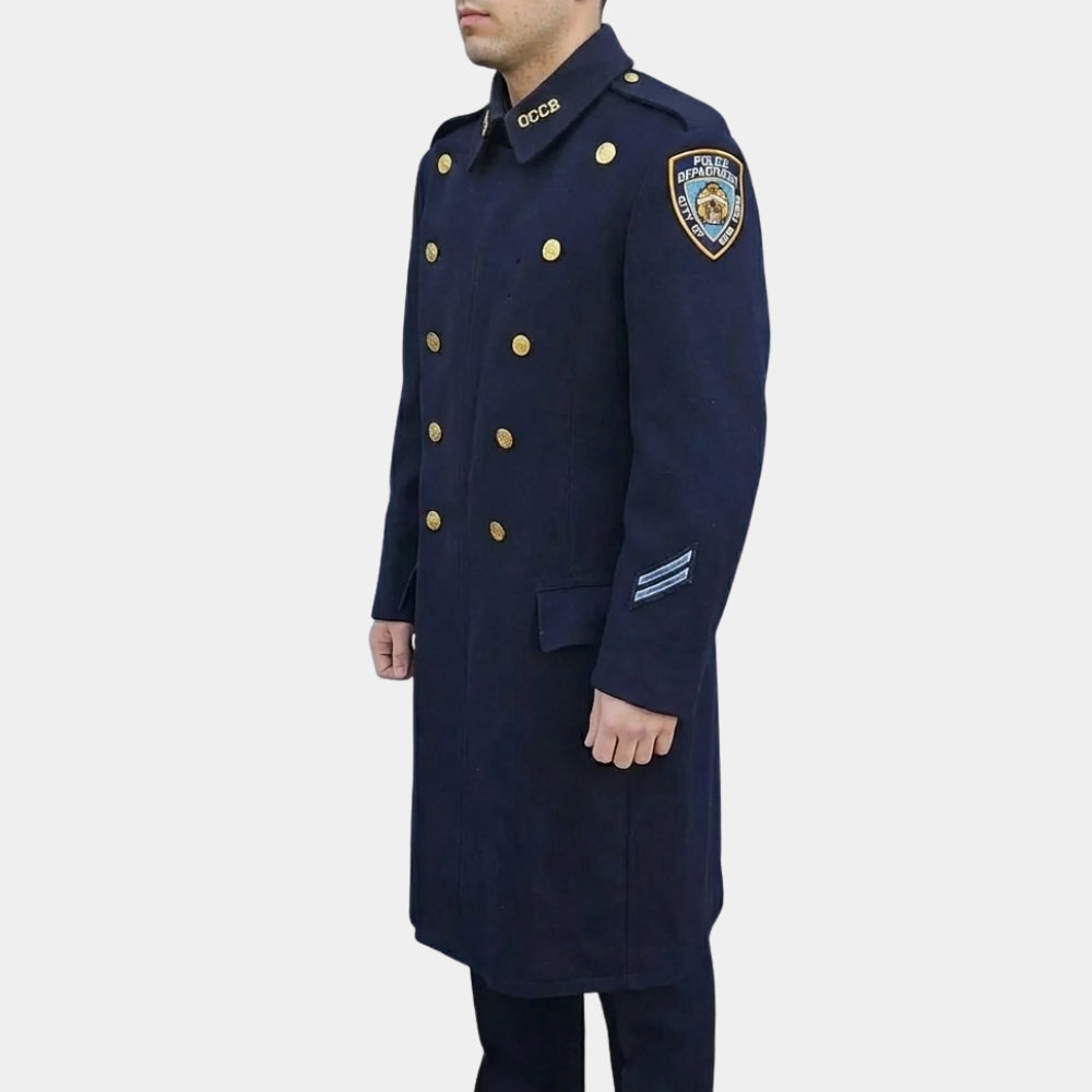 Vintage NYPD  NYPD Officer Blue Reffer Wool Coat - Side View