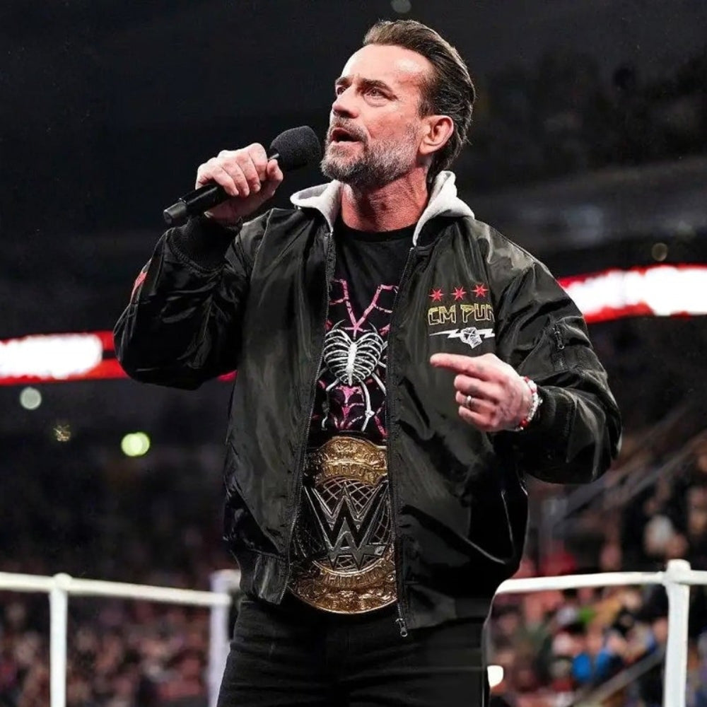 WWE  Monday Night Raw CM Punk Black Bomber Hooded Jacket - Character Front View