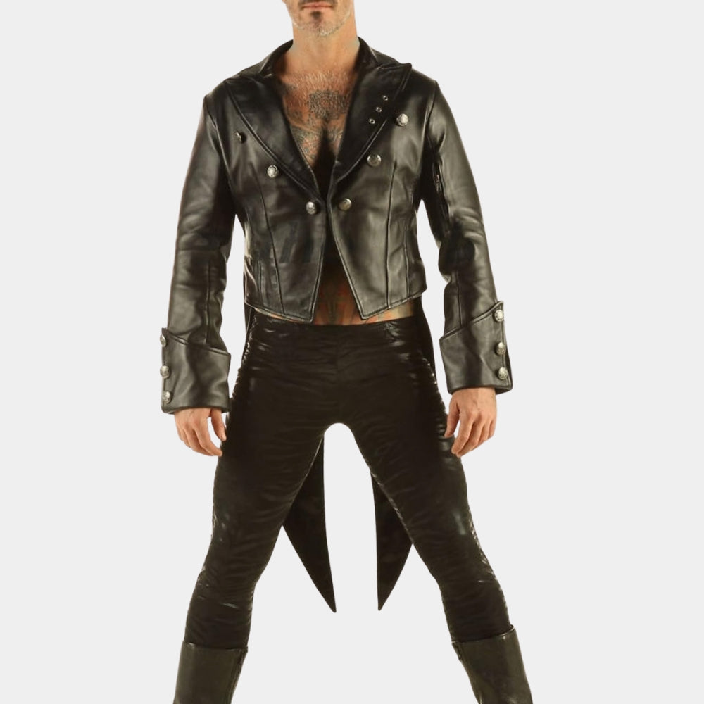 WWE  Superstar Bray Wyatt Black Leather Tail Jacket - Front View