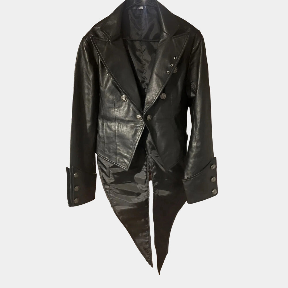 WWE  Superstar Bray Wyatt Black Leather Tail Jacket - Mannequin Front View