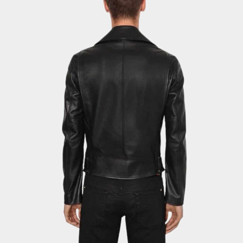 Wade Black Leather Biker Jacket - Back View