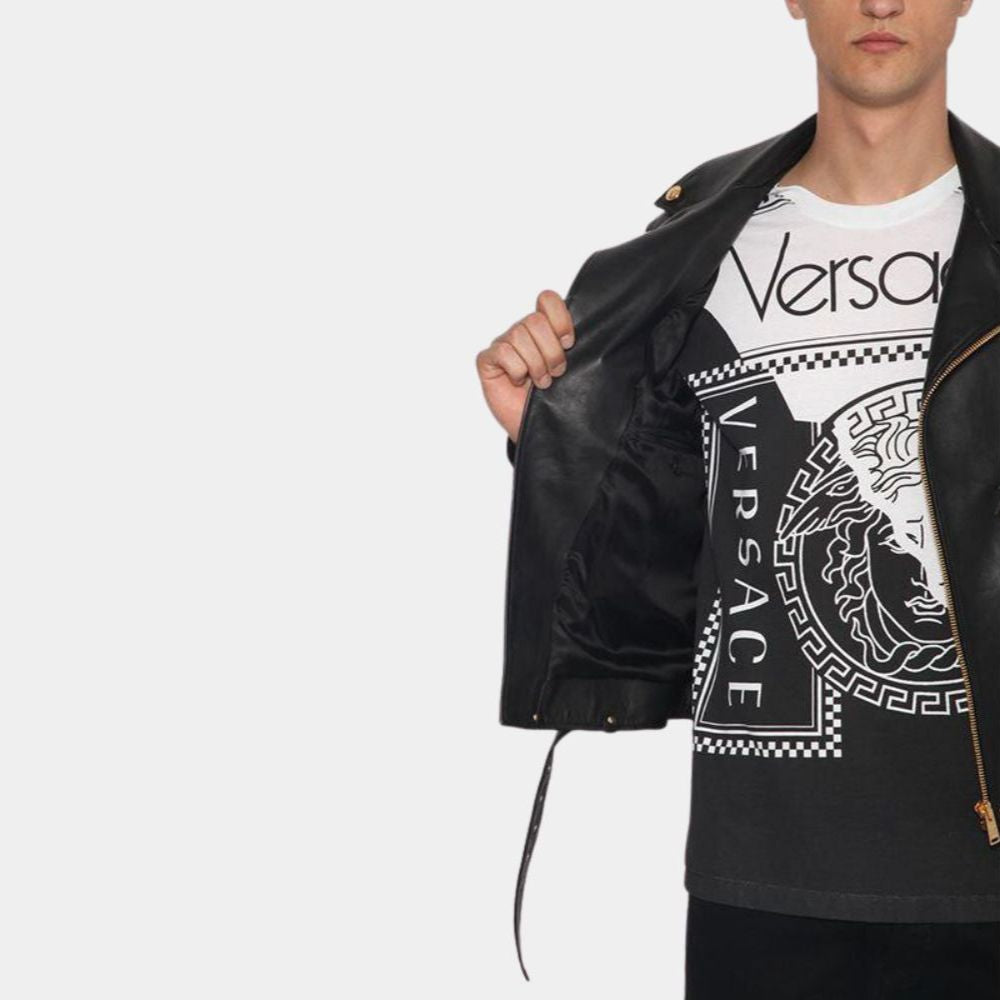 Wade Black Leather Biker Jacket - Front Inner View