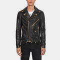 Wade Black Leather Biker Jacket - Front View