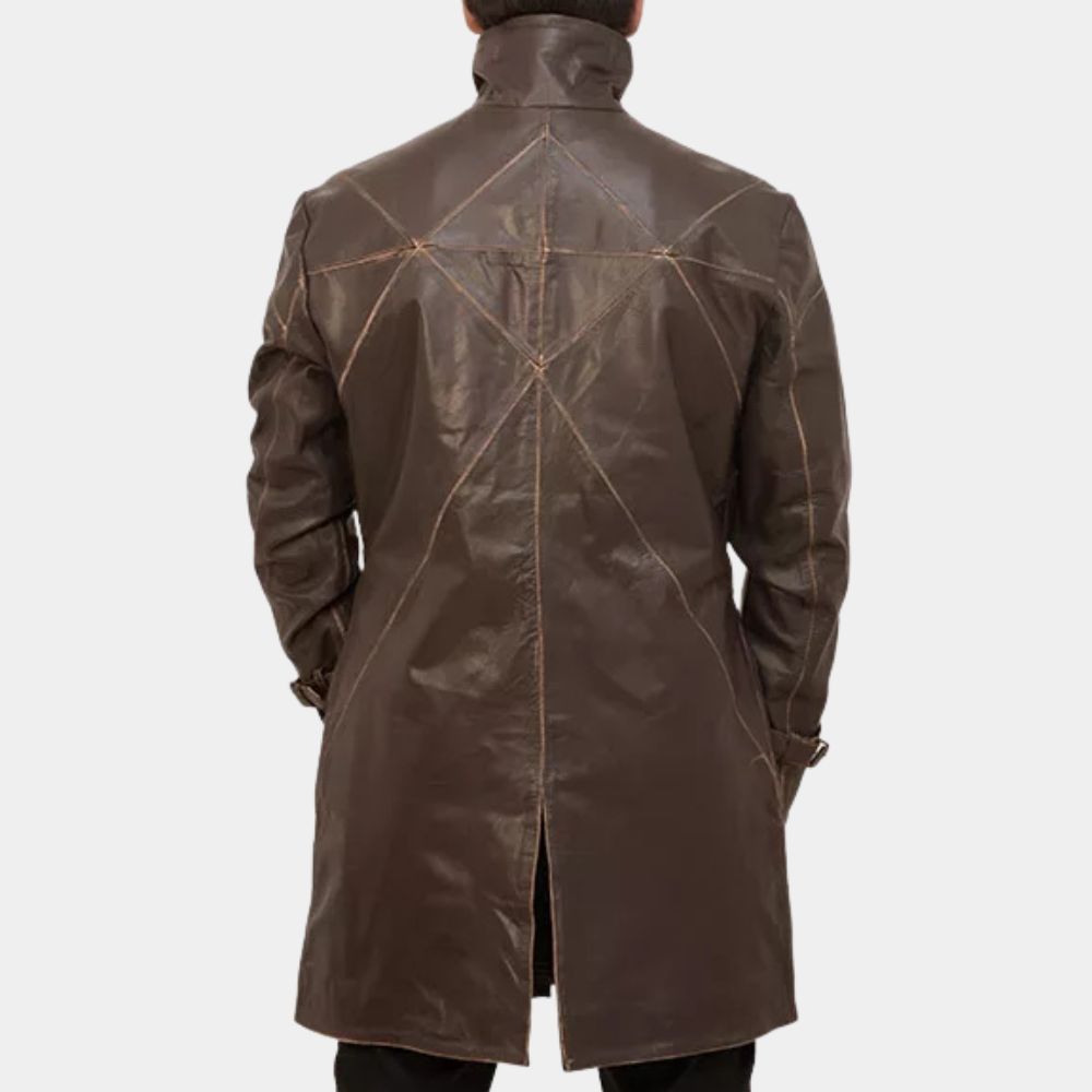Watch Dogs  Aiden Pearce Brown Leather Jacket - Back View
