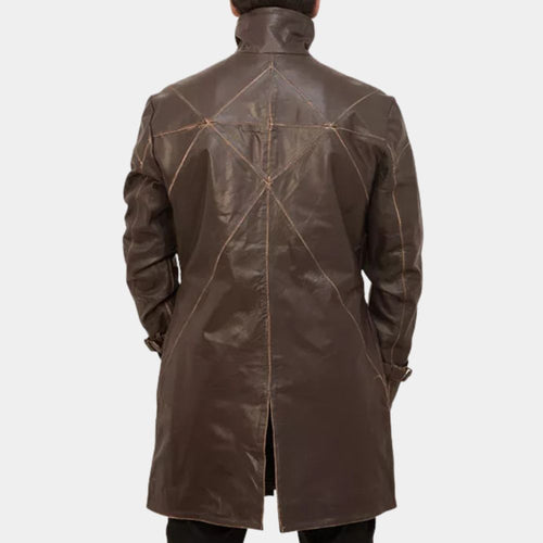 Watch Dogs  Aiden Pearce Brown Leather Jacket - Back View