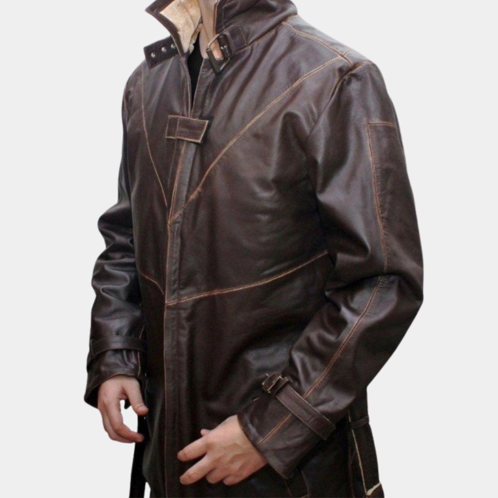 Watch Dogs  Aiden Pearce Brown Leather Jacket - Side View