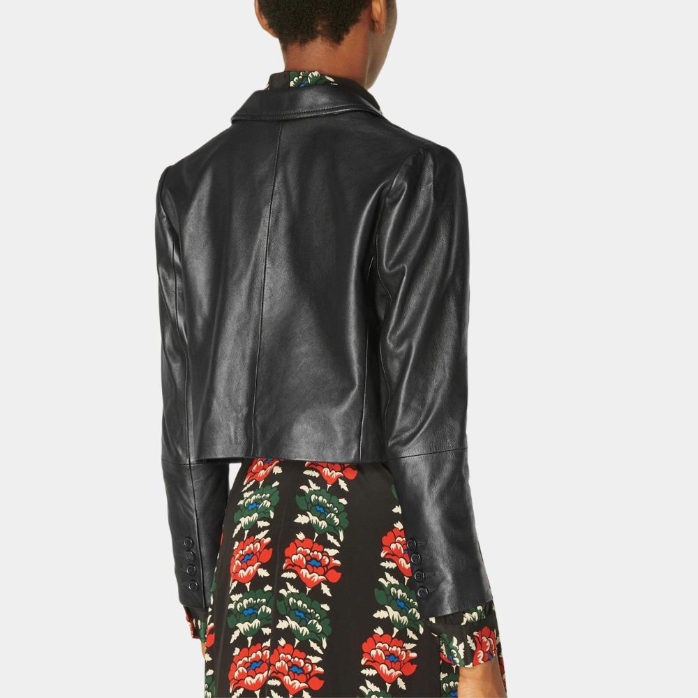 Wednesday  Jenna Ortega Black Leather Jacket - Back View