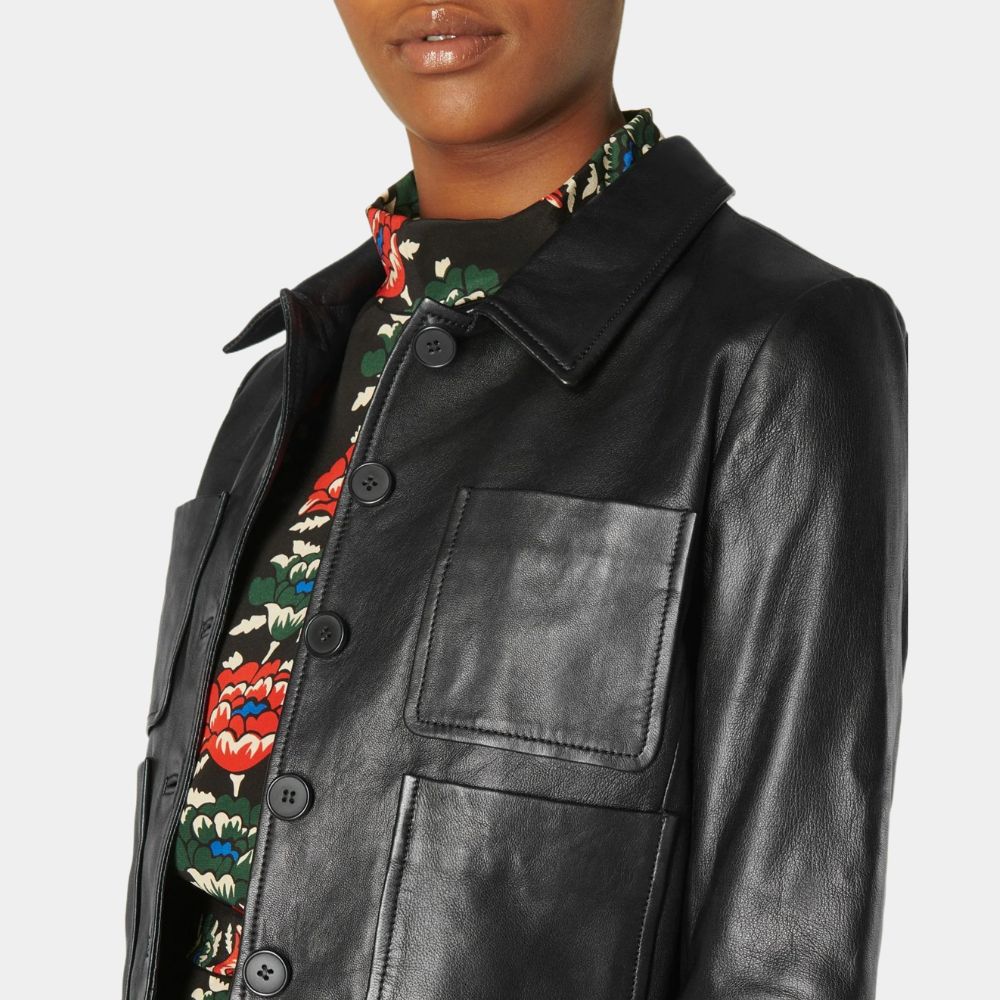 Wednesday  Jenna Ortega Black Leather Jacket - Front Close - Up View