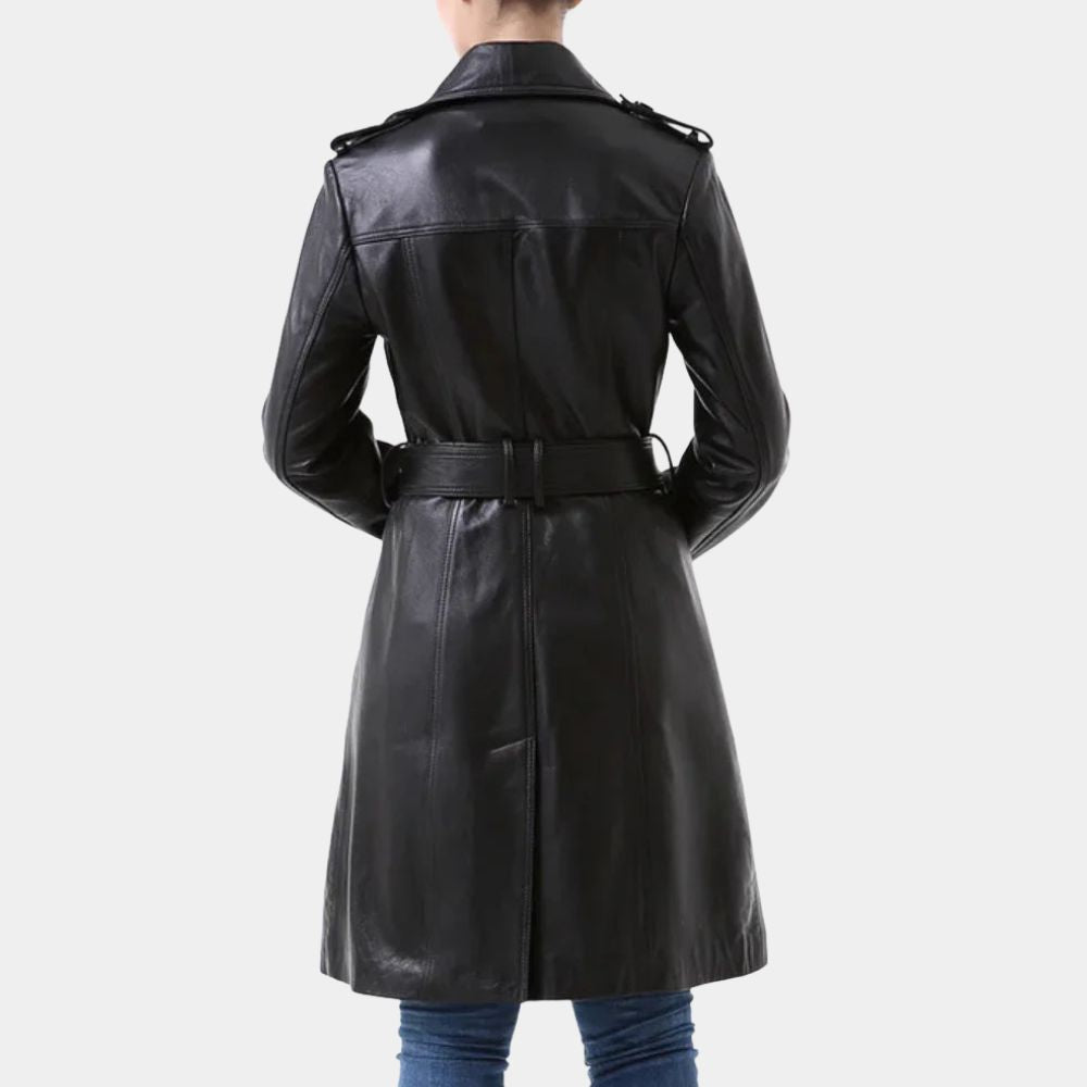 Wednesday S03 Jenna Ortiga Black Leather Coat - Back View