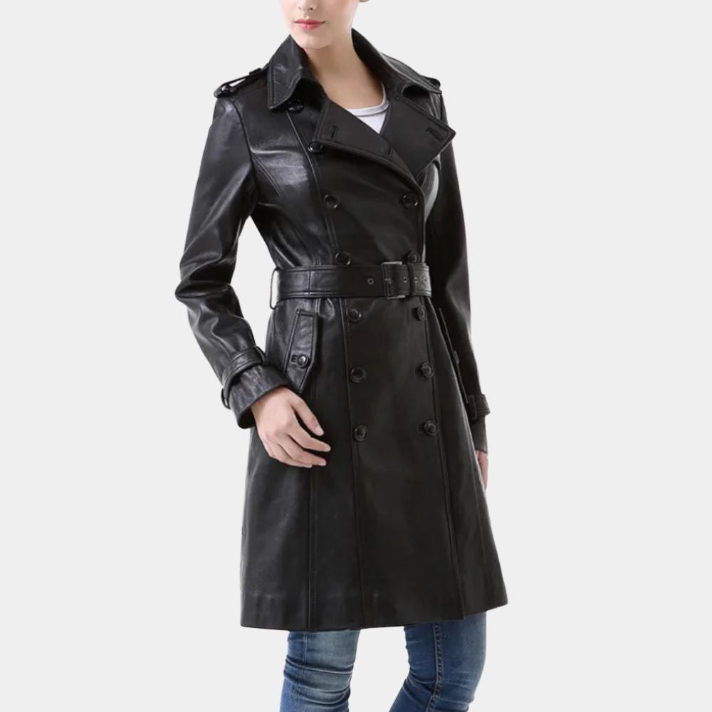 Wednesday S03 Jenna Ortiga Black Leather Coat - Rigth Side View