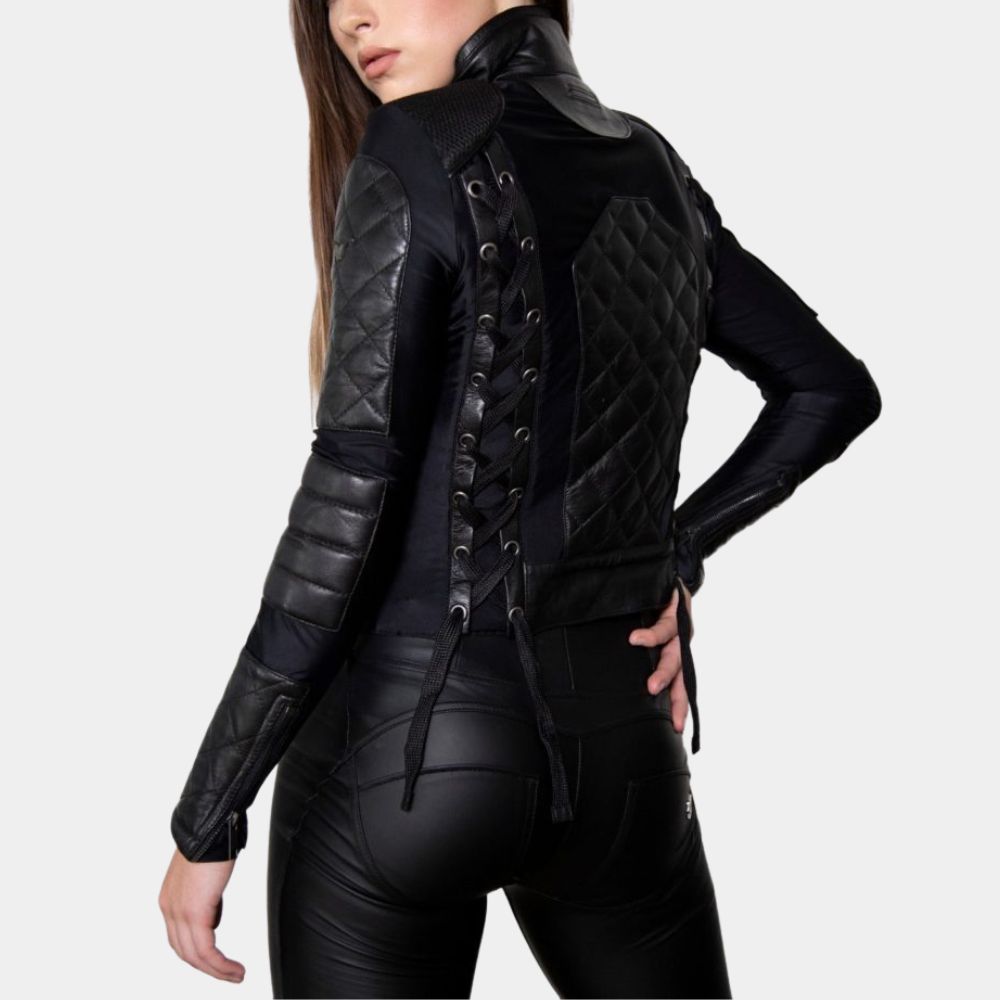West World S03  Dolores Abernathy aka Evan Rachel Black Leather Jacket - Back View